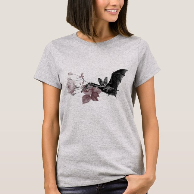 Victorian Bat illustration with fine art rose  T-S T-Shirt (Front)
