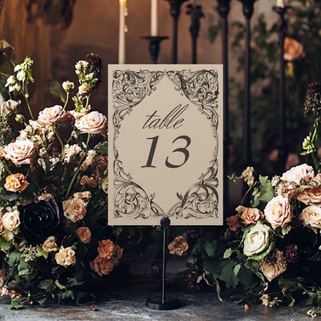 Victorian Bat Until Death Black & Brown Wedding Table Number (Victorian Bat Until Death Black & Brown Wedding Table Number)