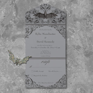 Victorian Bat Until Death Black Gray No Dinner All In One Invitation