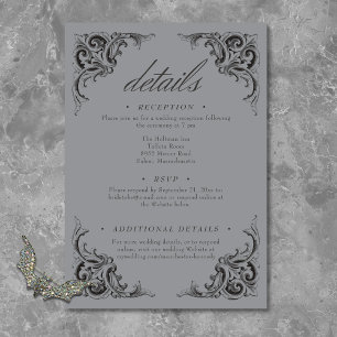 Victorian Bat Until Death Black & Gray Wedding Enclosure Card