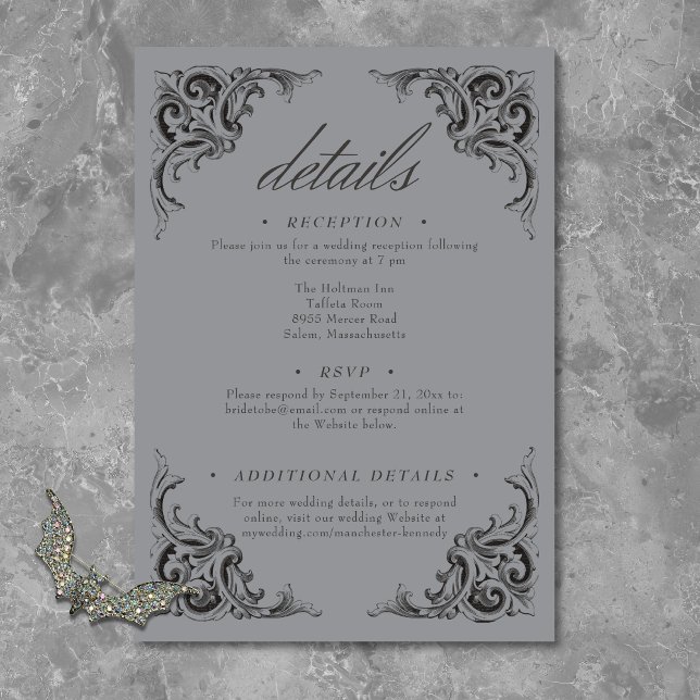 Victorian Bat Until Death Black & Gray Wedding Enclosure Card (Victorian Bat Until Death Black & Gray Wedding Enclosure Card)