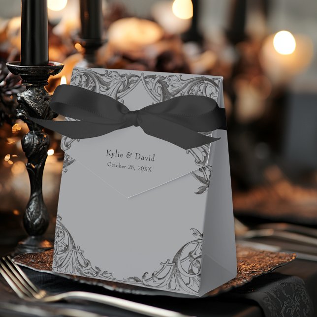 Victorian Bat Until Death Black & Gray Wedding Favor Boxes (Creator Uploaded)