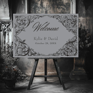 Victorian Bat Until Death Black & Gray Wedding Foam Board