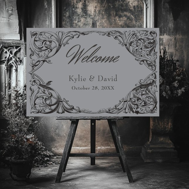 Victorian Bat Until Death Black & Gray Wedding Foam Board (Creator Uploaded)