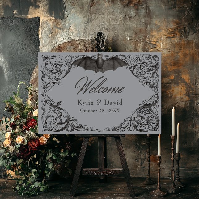 Victorian Bat Until Death Black & Gray Wedding Foam Board (Creator Uploaded)