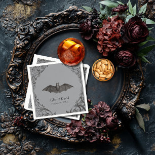 Victorian Bat Until Death Black & Gray Wedding Napkins