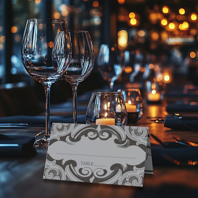 Victorian Bat Until Death Black & Gray Wedding Place Card (Creator Uploaded)