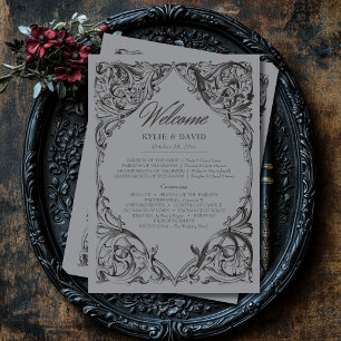 Victorian Bat Until Death Black & Gray Wedding Program