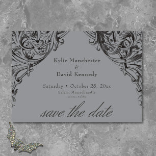 Victorian Bat Until Death Black & Gray Wedding Save The Date