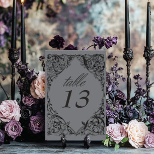 Victorian Bat Until Death Black & Gray Wedding Table Number