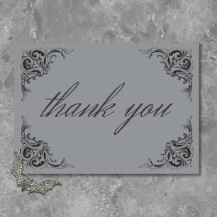 Victorian Bat Until Death Black & Gray Wedding Thank You Card