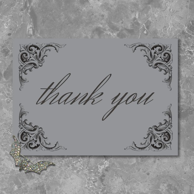 Victorian Bat Until Death Black & Gray Wedding Thank You Card (Victorian Bat Until Death Black & Gray Wedding Thank You Card)
