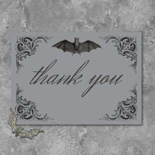 Victorian Bat Until Death Black & Gray Wedding Thank You Card