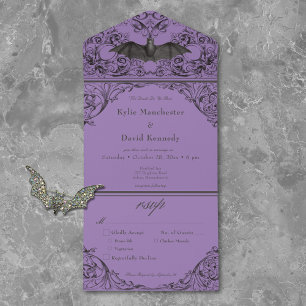 Victorian Bat Until Death Black Purple Dinner All In One Invitation