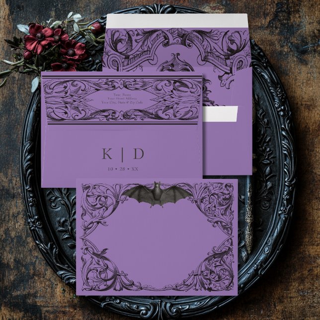 Victorian Bat Until Death Black & Purple Wedding Envelope (Creator Uploaded)