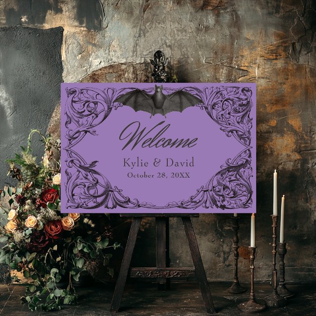 Victorian Bat Until Death Black & Purple Wedding Foam Board (Creator Uploaded)