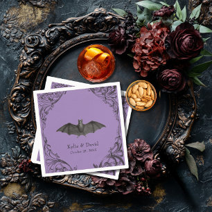 Victorian Bat Until Death Black & Purple Wedding Napkins