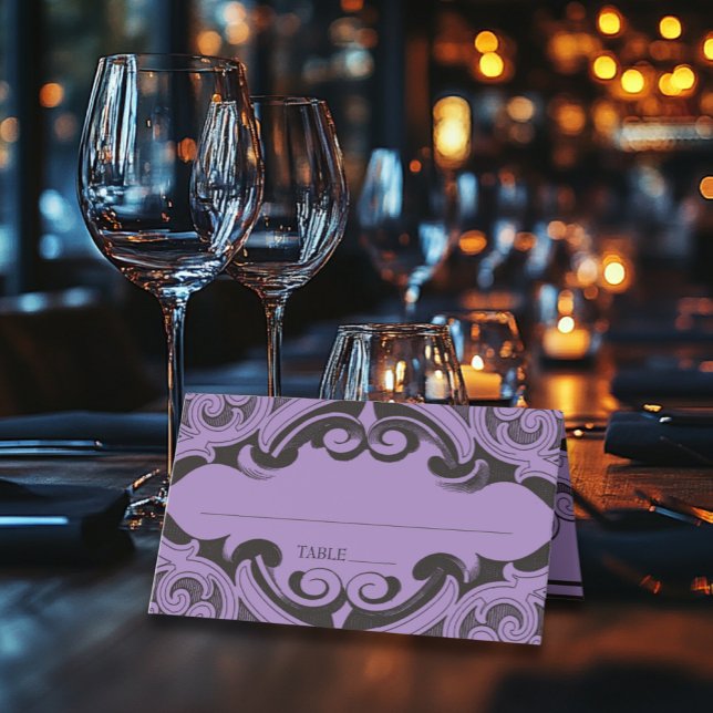 Victorian Bat Until Death Black & Purple Wedding Place Card (Creator Uploaded)