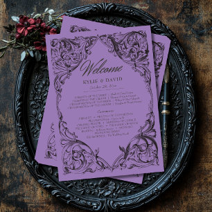 Victorian Bat Until Death Black & Purple Wedding Program