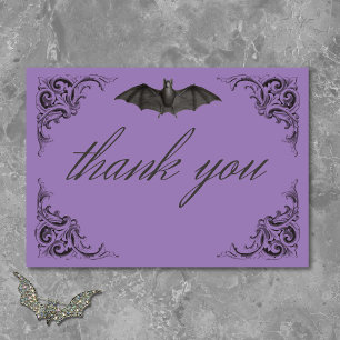 Victorian Bat Until Death Black & Purple Wedding Thank You Card