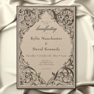 Victorian Bat Until Death Black & Tan Handfasting Invitation