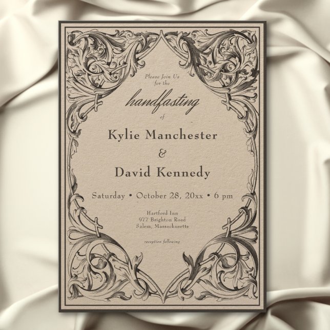 Victorian Bat Until Death Black & Tan Handfasting Invitation (Victorian Bat Until Death Black & Tan Handfasting Invitation)