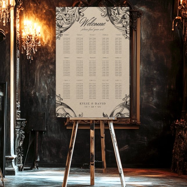 Victorian Bat Until Death Black & Tan Seating Foam Board (Victorian Bat Until Death Black & Tan Wedding Seating Chart)