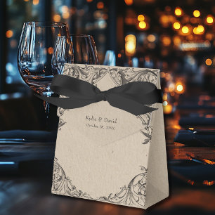 Victorian Bat Until Death Black & Tan Wedding Favor Boxes