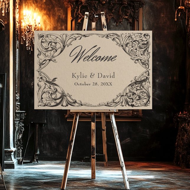 Victorian Bat Until Death Black & Tan Wedding Foam Board (Victorian Bat Until Death Black & Tan Wedding Welcome Sign)