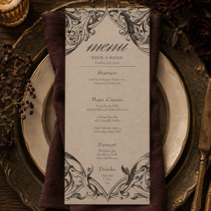 Victorian Bat Until Death Black & Tan Wedding Menu