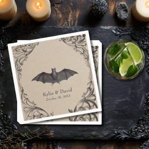 Victorian Bat Until Death Black & Tan Wedding Napkins