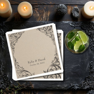 Victorian Bat Until Death Black & Tan Wedding Napkins