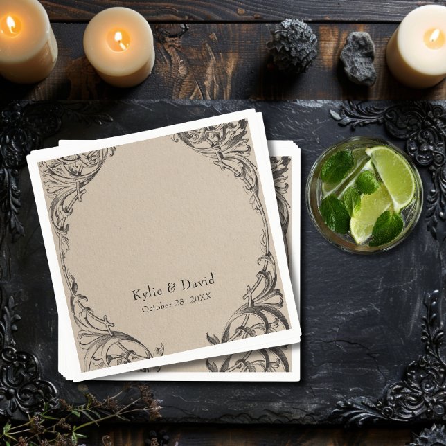 Victorian Bat Until Death Black & Tan Wedding Napkins (Victorian Bat Until Death Black & Tan Wedding Napkin)