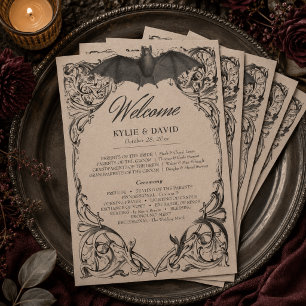Victorian Bat Until Death Black & Tan Wedding Program