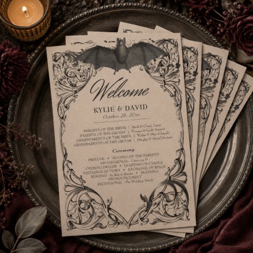 Victorian Bat Until Death Black & Tan Wedding Program
