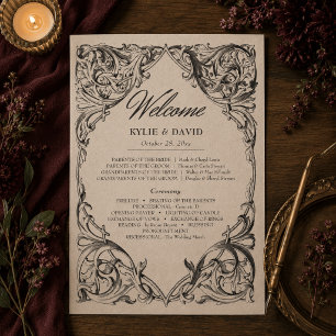 Victorian Bat Until Death Black & Tan Wedding Program