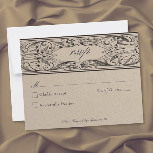 Victorian Bat Until Death Black & Tan Wedding RSVP Card