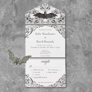 Victorian Bat Until Death Black & White Dinner All In One Invitation
