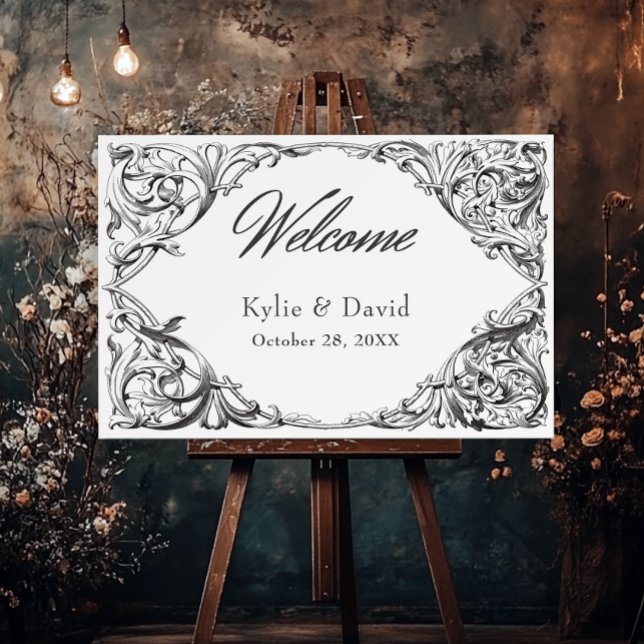 Victorian Bat Until Death Black & White Wedding Foam Board (Creator Uploaded)