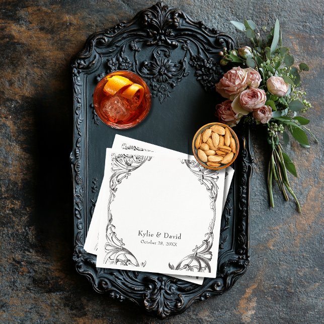 Victorian Bat Until Death Black & White Wedding Napkins (Creator Uploaded)