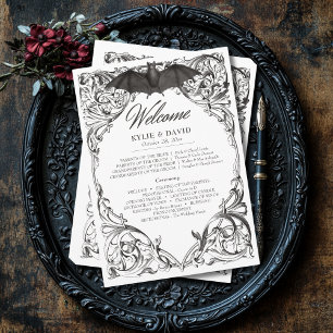 Victorian Bat Until Death Black & White Wedding Program