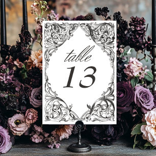 Victorian Bat Until Death Black & White Wedding Table Number