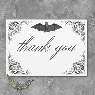 Victorian Bat Until Death Black White Wedding Thank You Card