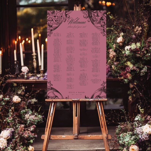 Victorian Bat Until Death Black & Wine Seating Foam Board (Victorian Bat Until Death Black & Wine Alphabetical Seating Sign)