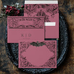 Victorian Bat Until Death Black & Wine Wedding Envelope<br><div class="desc">Elevate your gothic wedding with a Victorian-inspired wedding invitation envelope that exudes timeless elegance and mystery. Designed to resemble an antique book binding, this stunning design features intricate a black and burgundy wine lacey filigree, evoking the charm of a bygone era. A bat with its wings spread sits at the...</div>