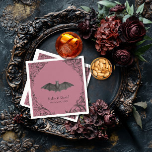 Victorian Bat Until Death Black & Wine Wedding Napkins