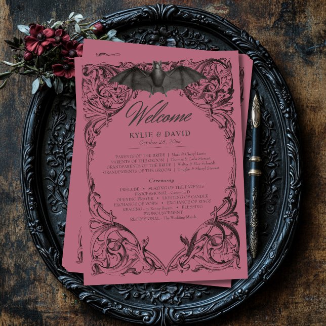 Victorian Bat Until Death Black & Wine Wedding Program (Creator Uploaded)