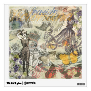 Victorian Bathing Beauty Kraken Vintage Surrealism Wall Decal