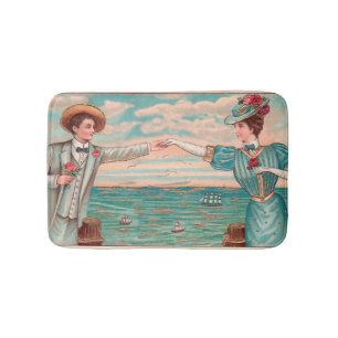 Victorian Beach Love Dressy Ocean Wedding Couple Bath Mat