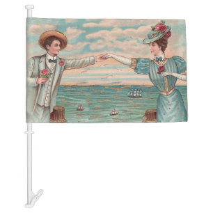 Victorian Beach Love Dressy Ocean Wedding Couple Car Flag